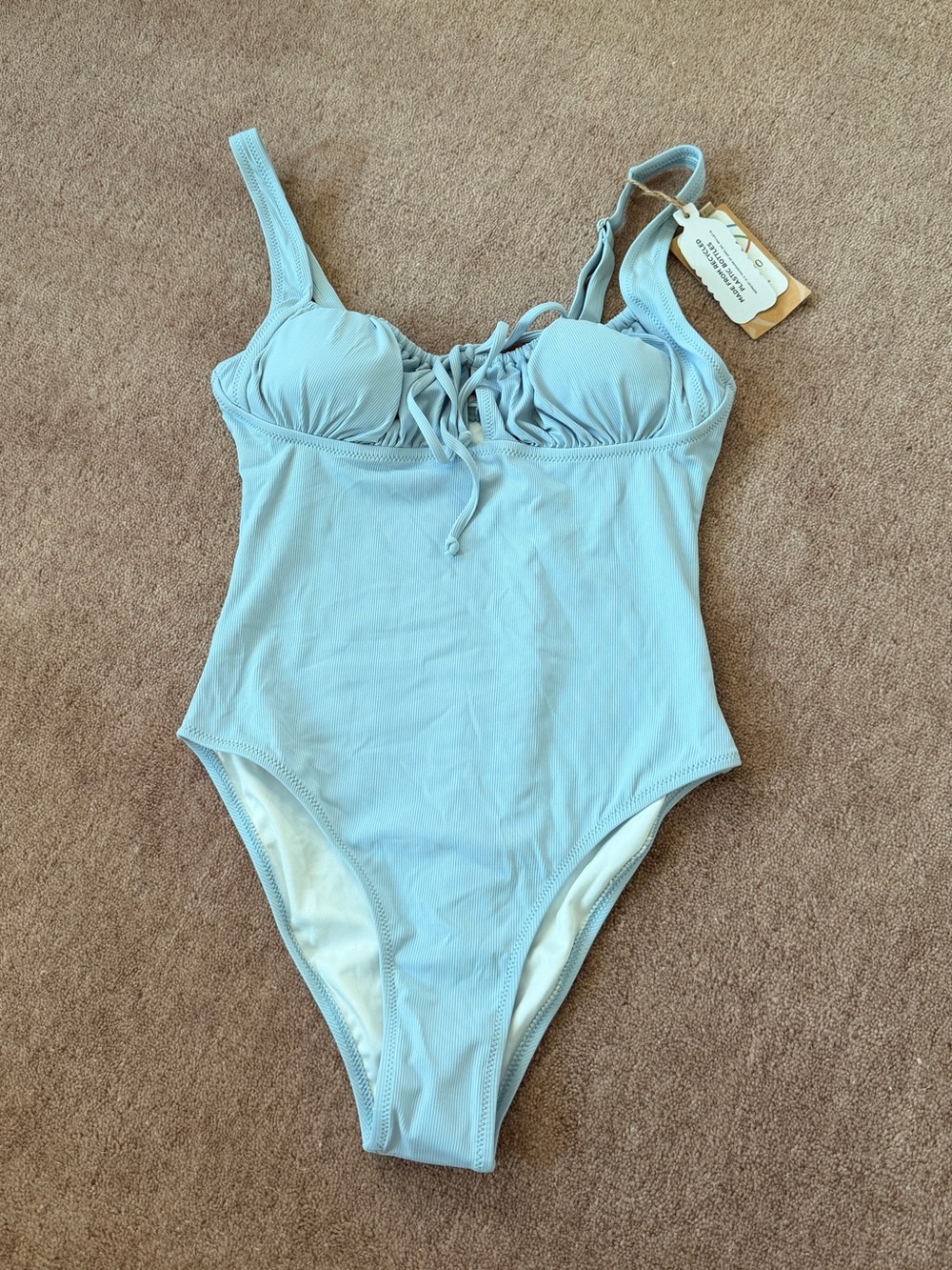Berlook Light Blue One-Piece Swimsuit with Lace-Up Bust Small